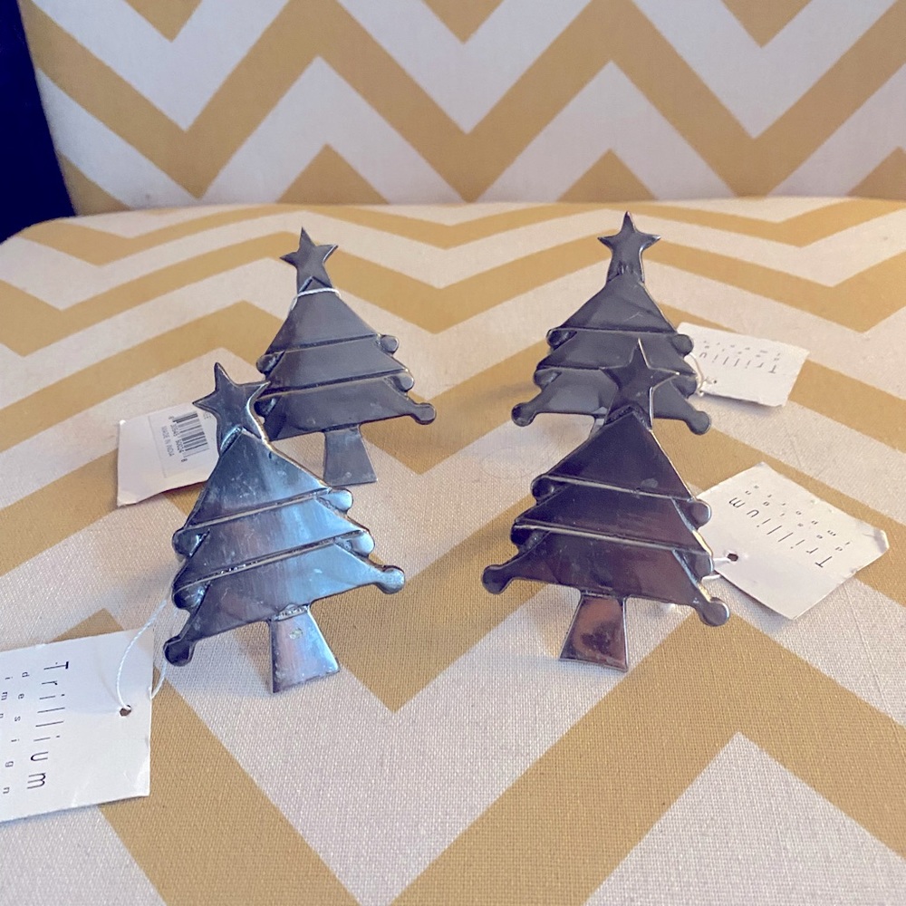 4 rustic metal Christmas tree napkin rings